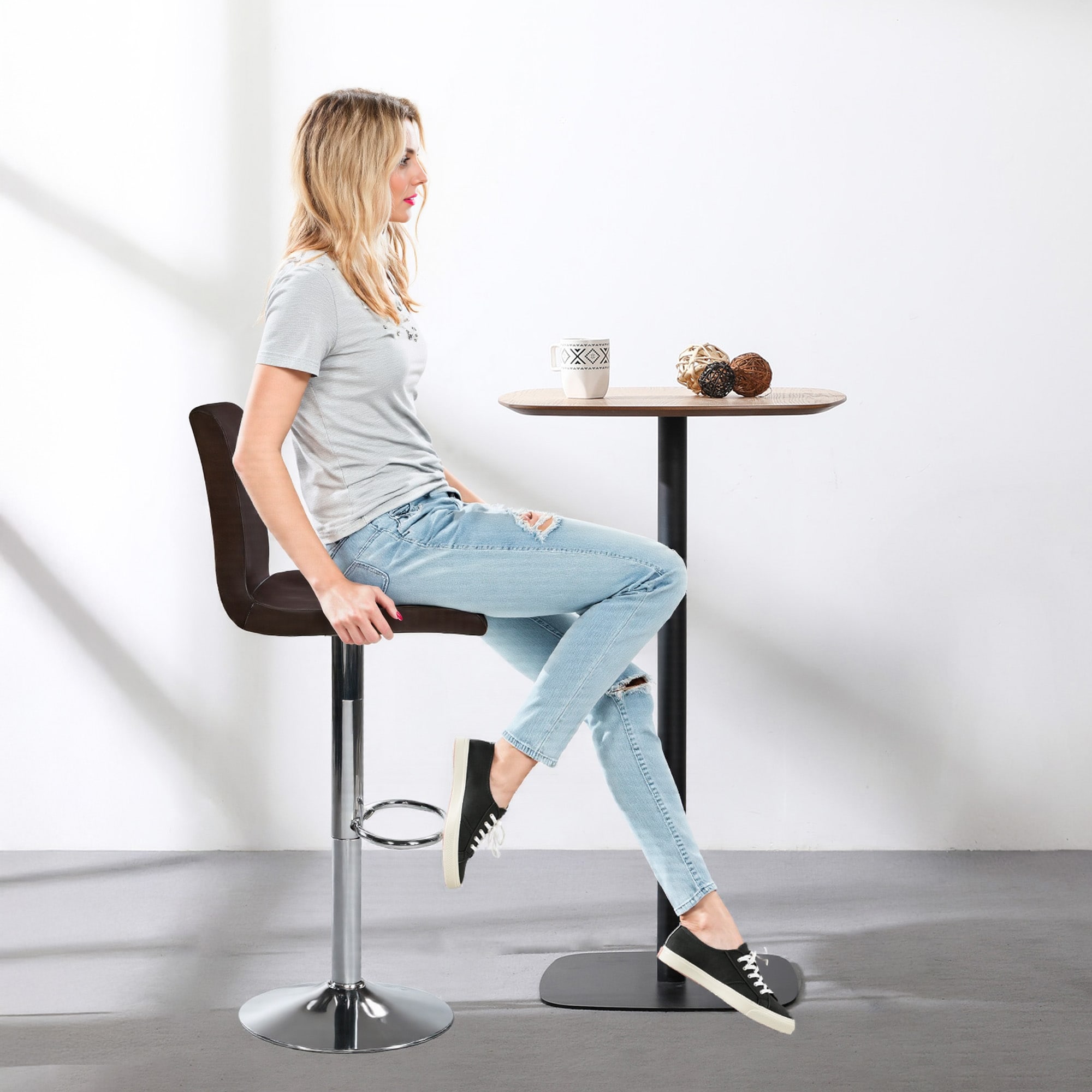 Bar Stools 1 Set Of 2, Counter Height Bar Stools, Square Cushion Bar Stools With Back, Footstool, Cafe, Brown, 2 Pieces_voghion.com